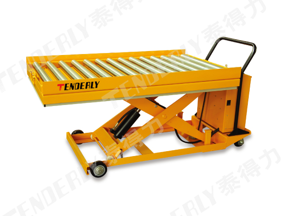 带滚筒台面的超低电动平台车